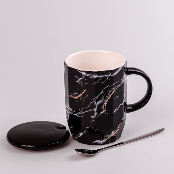 Чашка керамическая 420 мл Мрамор Черный 2030121019 фото