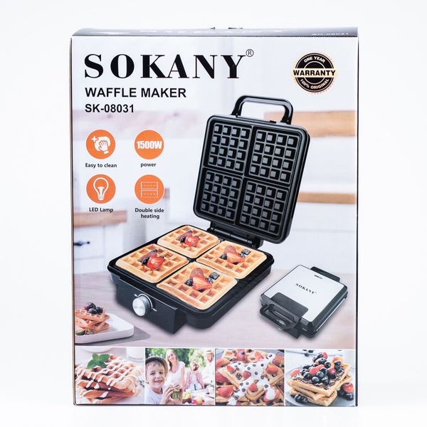 Вафельница электрическая Sokany Waffle Maker 1500 Вт двусторонний нагрев антипригарное покрытие электровафельн 2082983731 фото