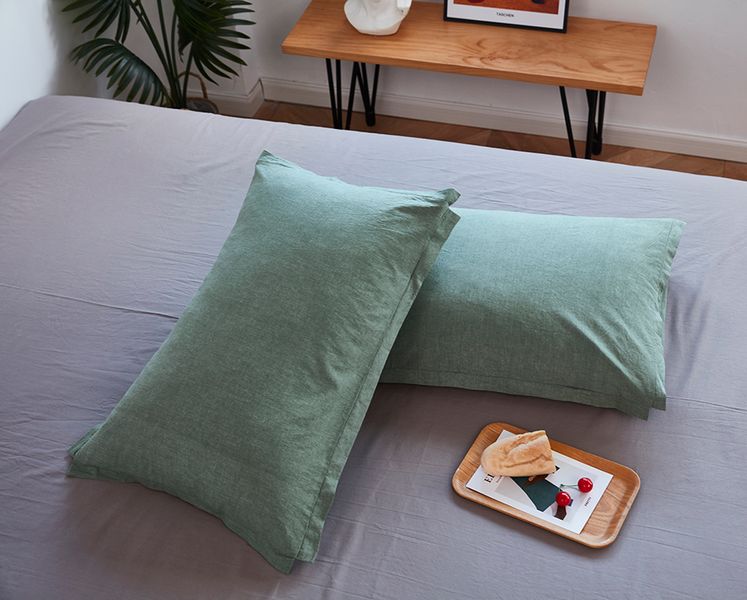 Комплект постельного белья Вареный хлопок зеленый/серый Евро 1067349 фото