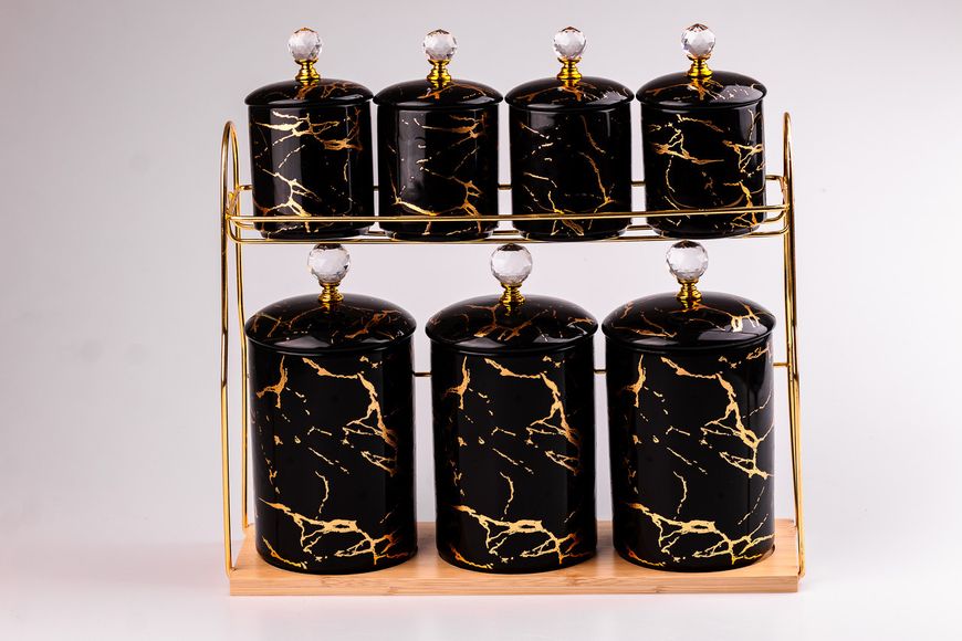 Набор для специй на подставке Мрамор с керамической крышкой 7 предметов Черный 2030140590 фото