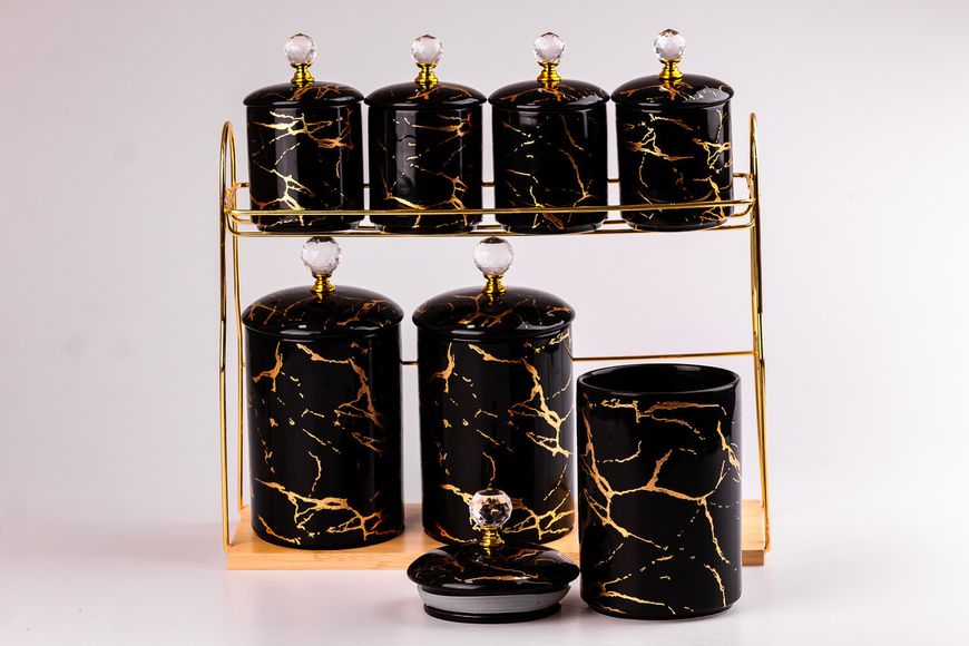 Набор для специй на подставке Мрамор с керамической крышкой 7 предметов Черный 2030140590 фото