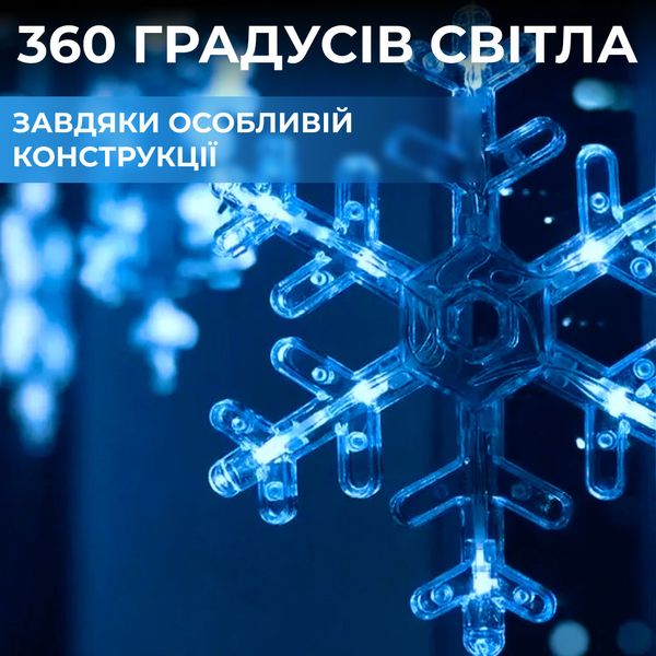 Гірлянда штора 3х0,9 м світлодіодна сніжинка і зірка LED 108L 12 шт мідний провід 9V 360 градусів Синій 1961317304 фото