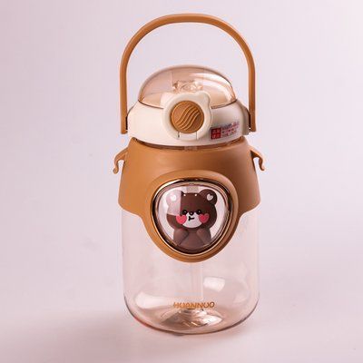 Бутылка для воды с трубочкой 820 мл детская фляга прозрачная для напитков с дозатором и ручкой Коричневый 2032059748 фото