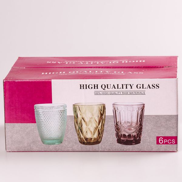 Склянка для напоїв фігурна гранована з товстого скла набір 6 шт Рожевий 2025938272 фото