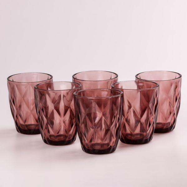 Склянка для напоїв фігурна гранована з товстого скла набір 6 шт Рожевий 2025938272 фото