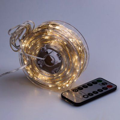 Гірлянда Роса Крапля 50 метрів 500 LED лампочок світлодіодна гірлянда в котушці мідний дріт 50 м 8 функцій + пульт Жовтий 1961022996 фото