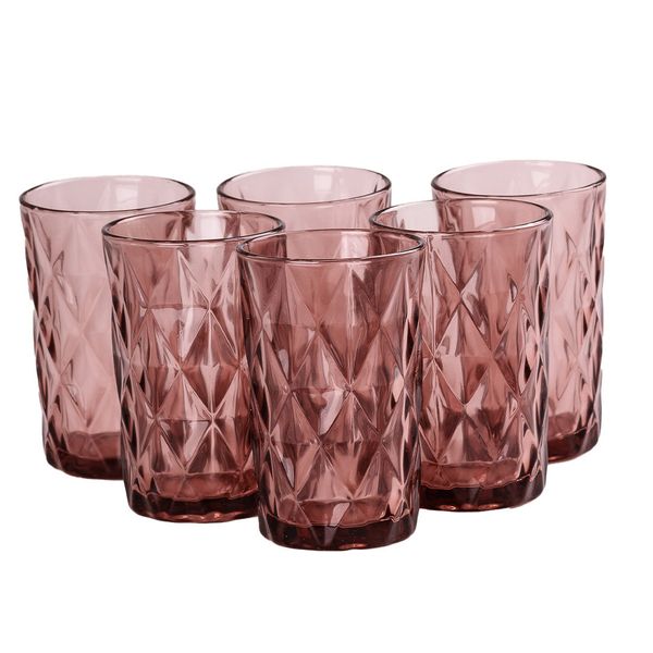 Склянка для напоїв висока гранована з товстого скла набір 6 шт Рожевий 2025939416 фото
