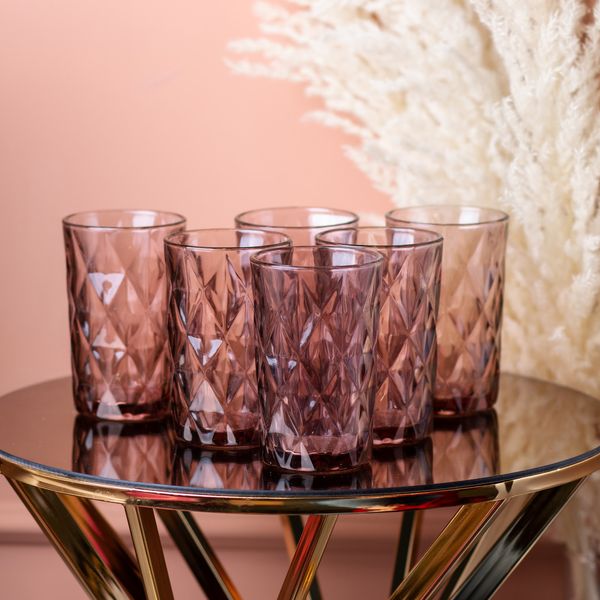 Склянка для напоїв висока гранована з товстого скла набір 6 шт Рожевий 2025939416 фото