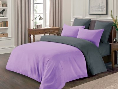 Комплект постельного белья Полисатин фиолет-серый 3/73 Евро 1067407 фото