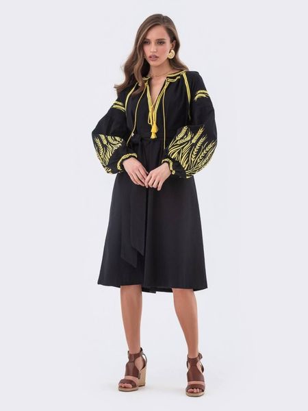 Плаття вишиванка с вышитыми колосками Черное S A-006002 фото