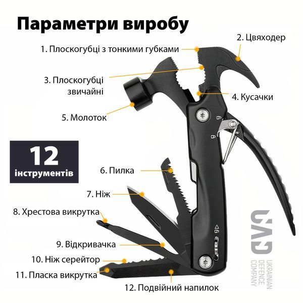 Комплект Кемпінговий ліхтар-лампа-повербанк 30см 7800 мАг та Мультитул-молоток 12 інструментів UAD 1859 фото