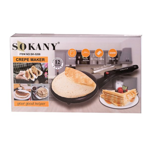 Блинница электрическая 20 см 650 Вт сковорода для блинов антипригарная погружная Sokany SK-5208 2025853694 фото
