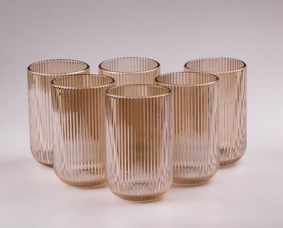Склянка для напоїв висока фігурна прозора ребриста з товстого скла набір 6 шт Tea Color 2026398305 фото