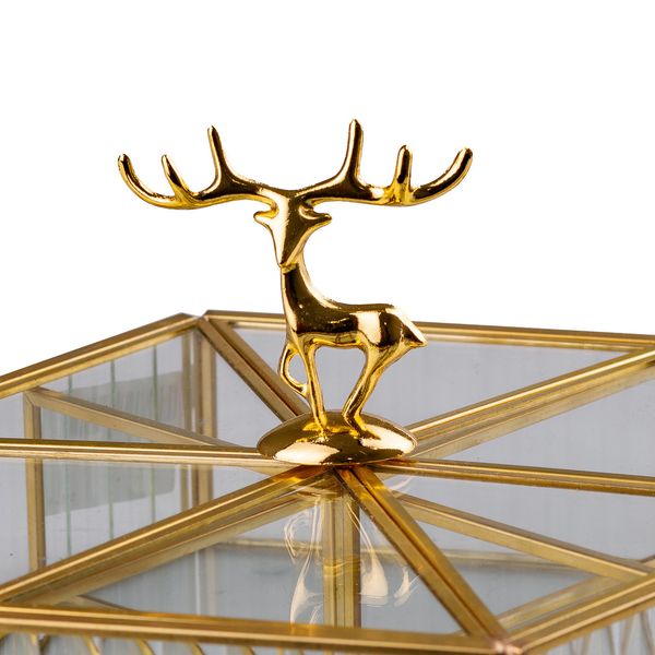 Шкатулка для прикрас Золотий олень скло з металевим каркасом 20х17,5 см Прозорий 2042720246 фото