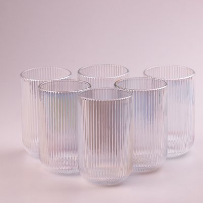 Склянка для напоїв висока фігурна прозора ребриста з товстого скла набір 6 шт Rainbow 2026398306 фото