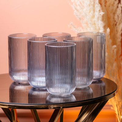 Склянка для напоїв висока фігурна прозора ребриста з товстого скла набір 6 шт Блакитний 2026398308 фото