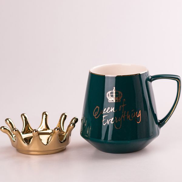 Чашка керамічна 400 мл Queen of Everything з кришкою та ложкою Зелений 2028610365 фото