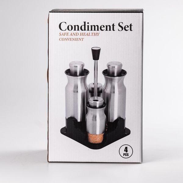 Набір для спецій на підставці 4 предмети: перечниця, сільничка, баночка для олії та оцту 2052950102 фото