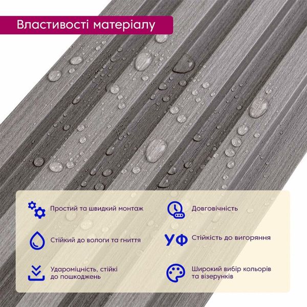 Декоративная стеновая рейка стальная серая 3000*160*23мм (D) SW-00001528 991943638 фото