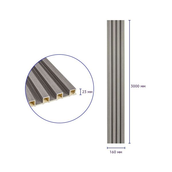 Декоративная стеновая рейка стальная серая 3000*160*23мм (D) SW-00001528 991943638 фото