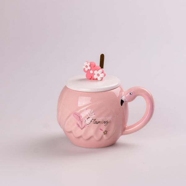 Чашка керамическая 500 мл Фламинго с крышкой и ложкой 2027386821 фото