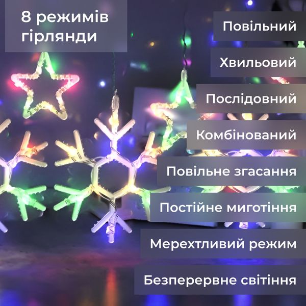 Гирлянда штора 3х0,9 м снежинка звезда на 145 LED лампочек светодиодная 10 шт 1961119952 фото