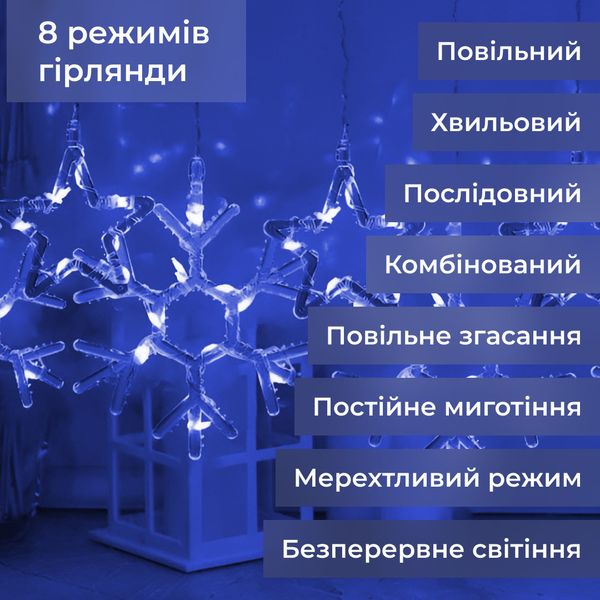 Гірлянда штора 3х0,9 м сніжинка зірка на 145 LED лампочок світлодіодна 10 шт Синій 1961119953 фото