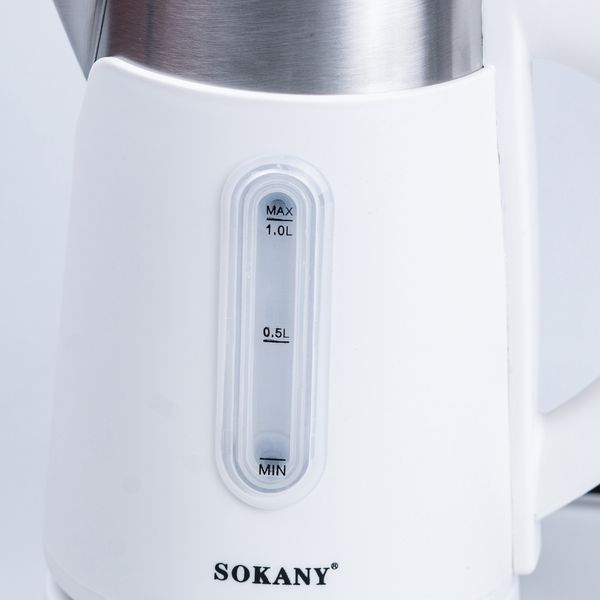 Електрочайник на 1 л Sokany Water Kettle з автоматичним відключенням 1200 Вт чайник нержавейка Білий 2094354531 фото