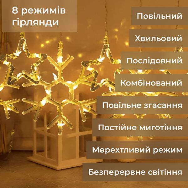 Гирлянда штора 3х0,9 м снежинка звезда на 145 LED лампочек светодиодная 10 шт Желтый 1961119956 фото