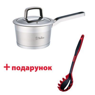 Ковш с крышкой PALERMO BOLLIRE 16 см 1.6 л + Подарок Ложка для спагетти BR-3806 BOLLIRE 1942 фото